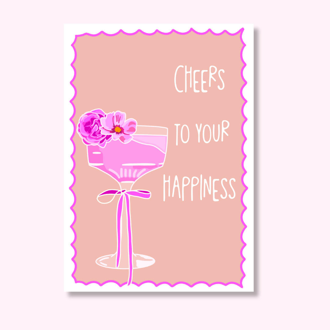 "Cheers to your happiness" card